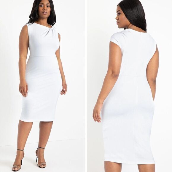 NEW Eloquii white Twisted Shoulder Sheath Dress, 24 - Picture 1 of 12